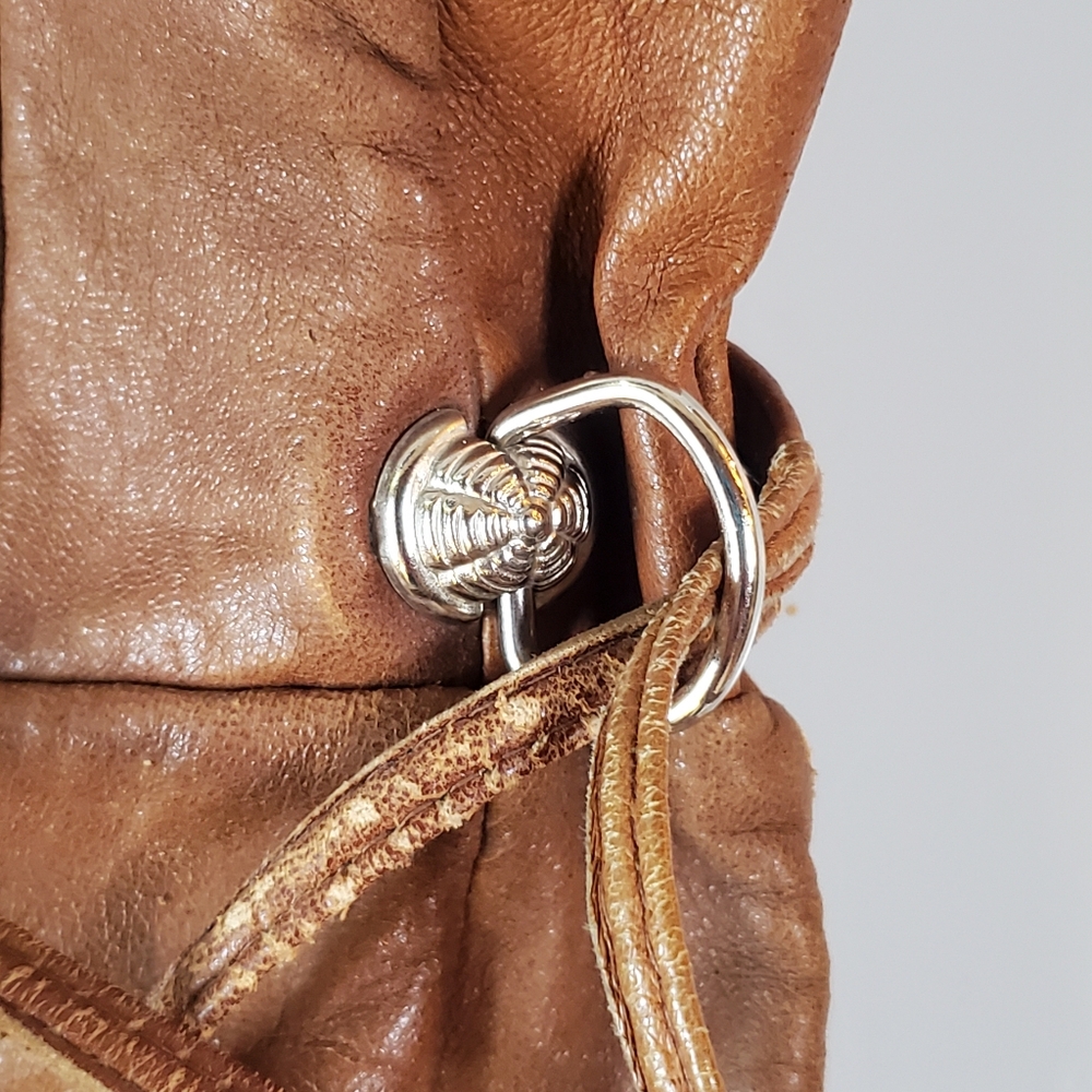 Vintage Patchwork Leather Drawstring Purse Bag - image 3